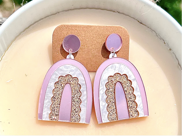 Valentine Rose Gold Mirror Rainbow Acrylic Earrings