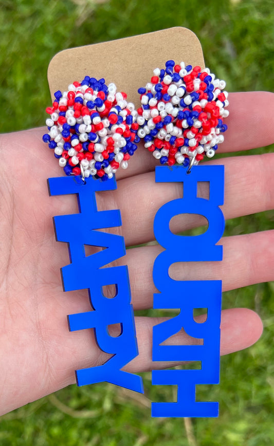 Happy Fourth of July Seed Bead Acrylic Earrings