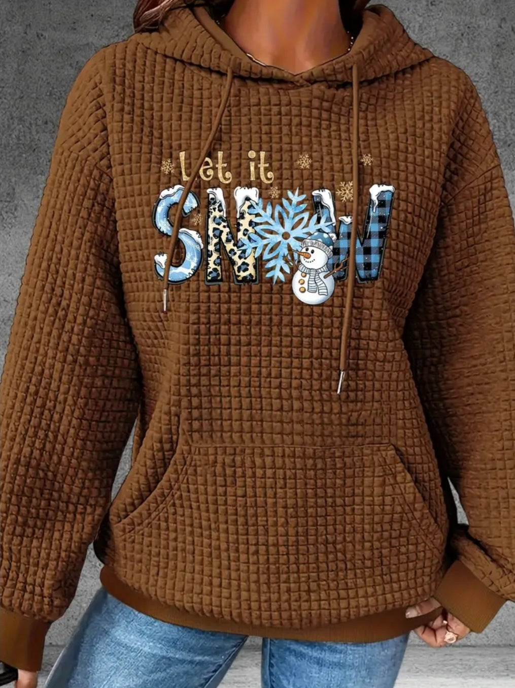 PREORDER Christmas Let It Snow Knit Waffle Pullover Hooded Sweater