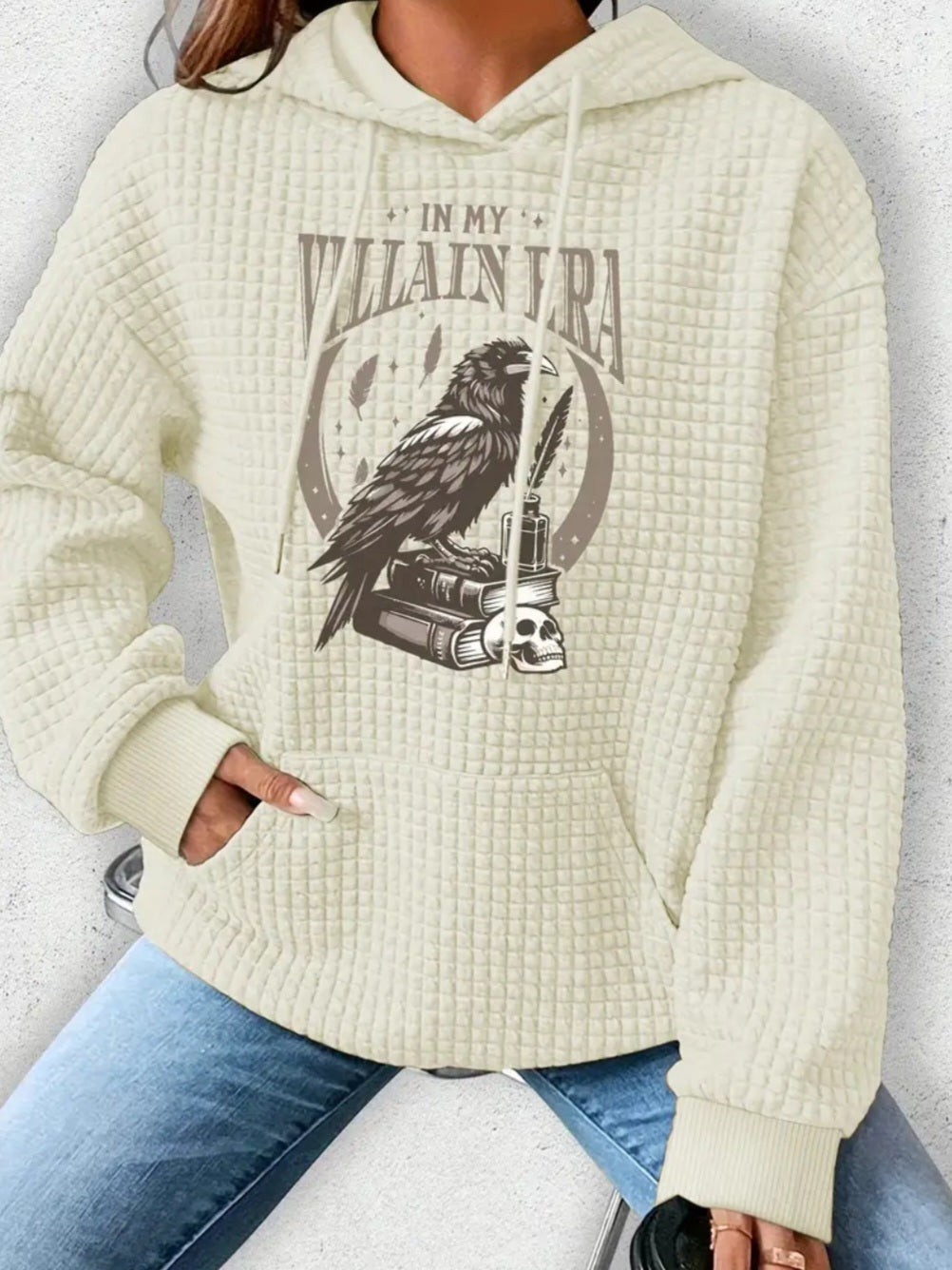 PREORDER Halloween Villian Era Edgar Allen Poe Knit Waffle Pullover Hooded Sweater