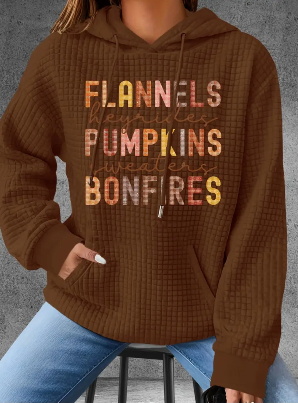 PREORDER Flannels, Pumpkins, Bonfires Knit Waffle Pullover Hooded Sweater
