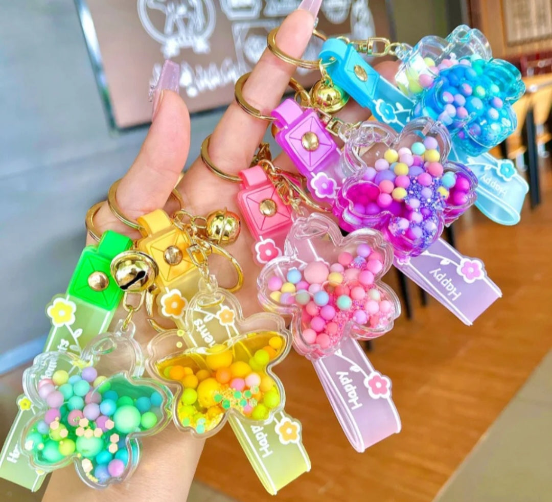 Viral Floral Glitter Liquid Keychain