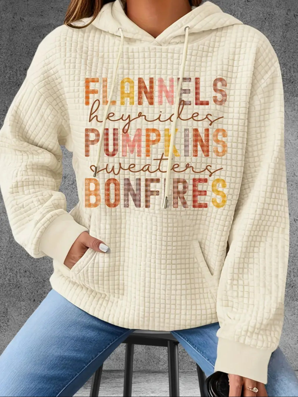 PREORDER Flannels, Pumpkins, Bonfires Knit Waffle Pullover Hooded Sweater
