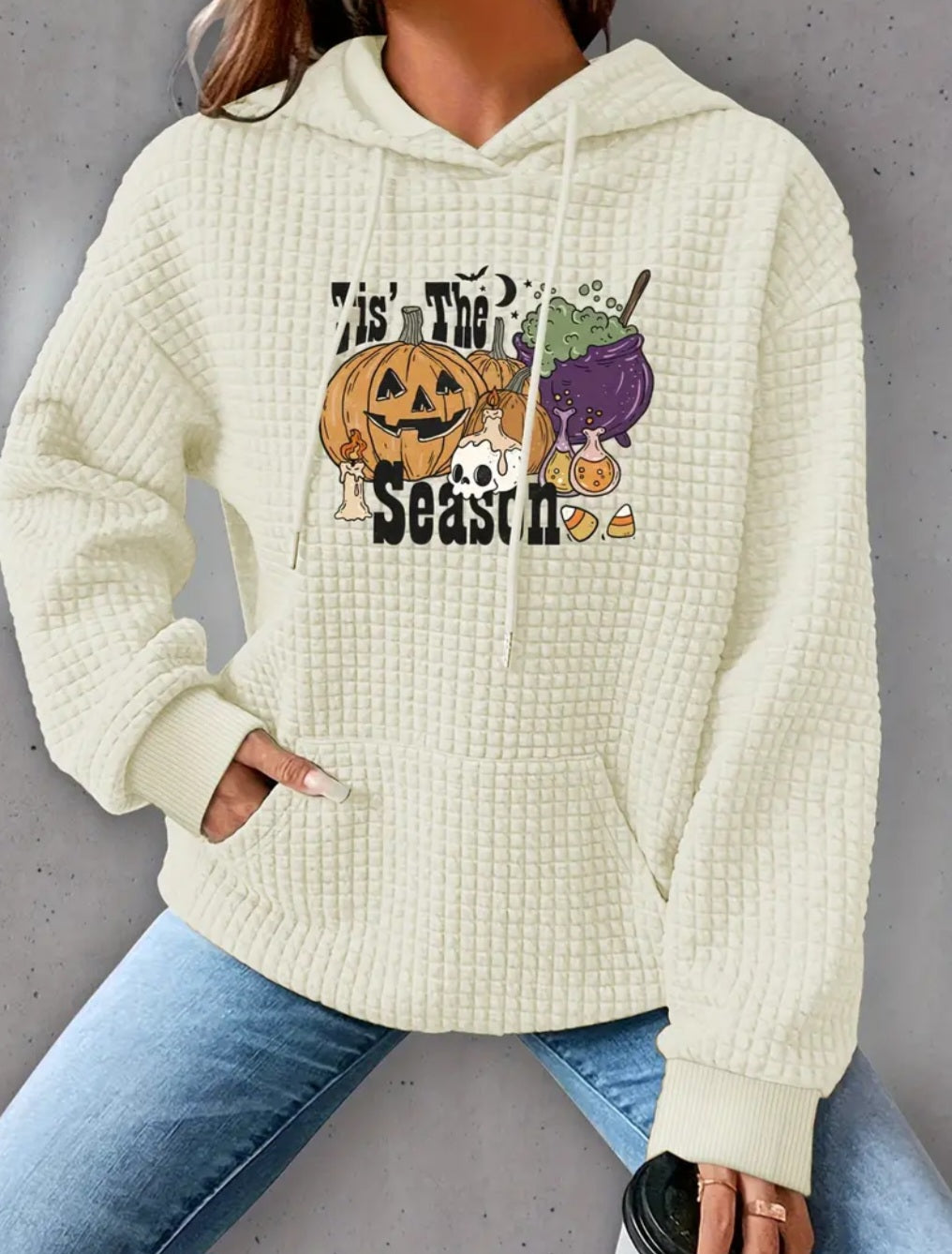 PREORDER Halloween Tis The Season Season Knit Waffle Pullover Hooded Sweater