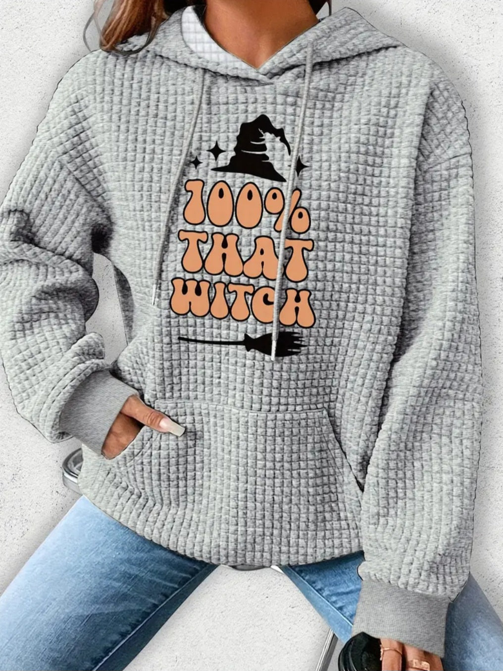 PREORDER Halloween 100% That Witch Knit Waffle Pullover Hooded Sweater
