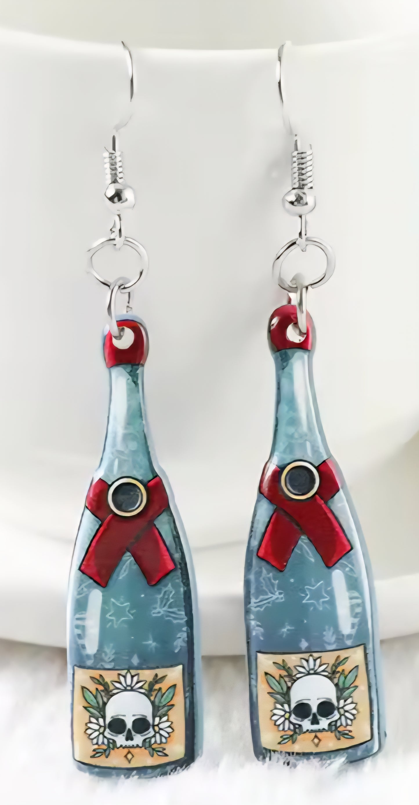 PREORDER Christmas Skull Wine Acrylic Dangle Earrings