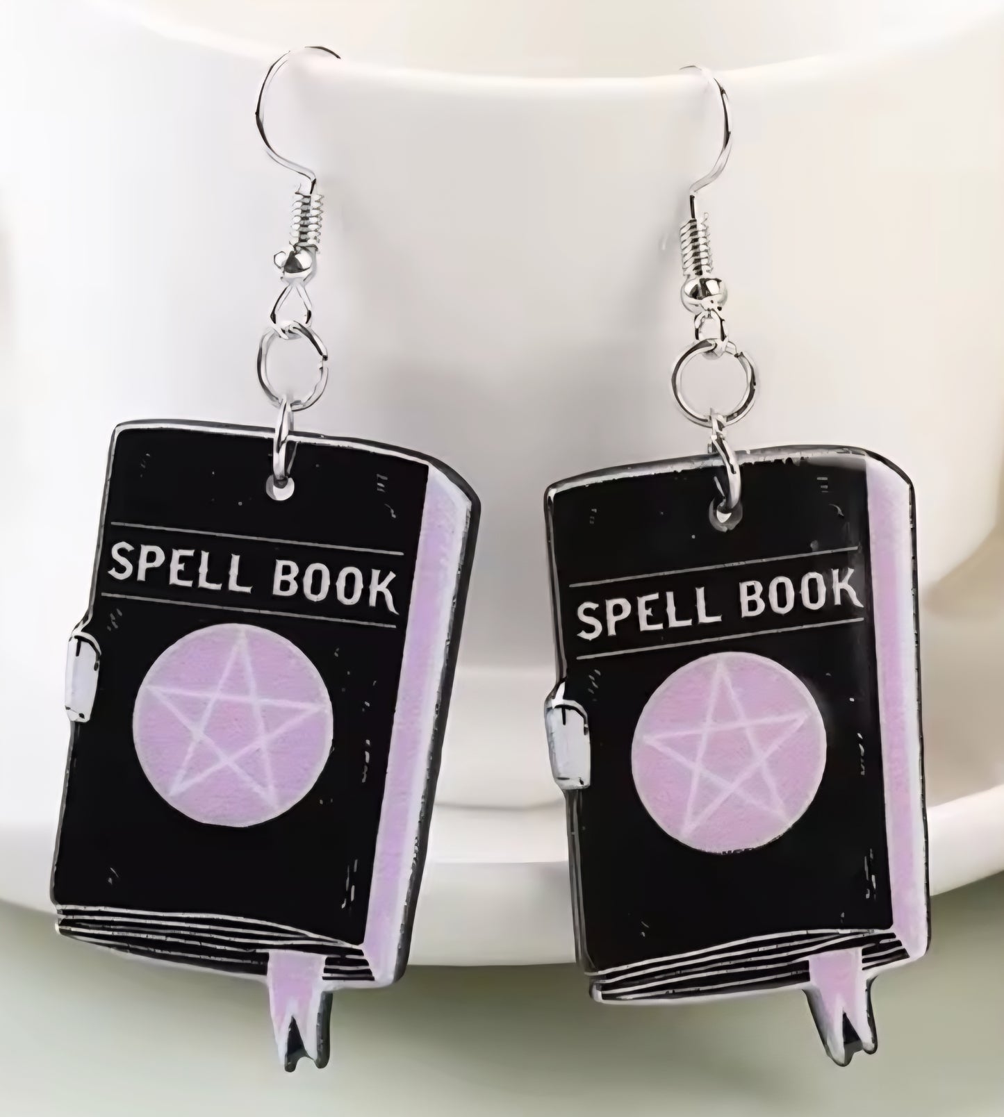 PREORDER Halloween Black Spell Book Acrylic Dangle Earrings