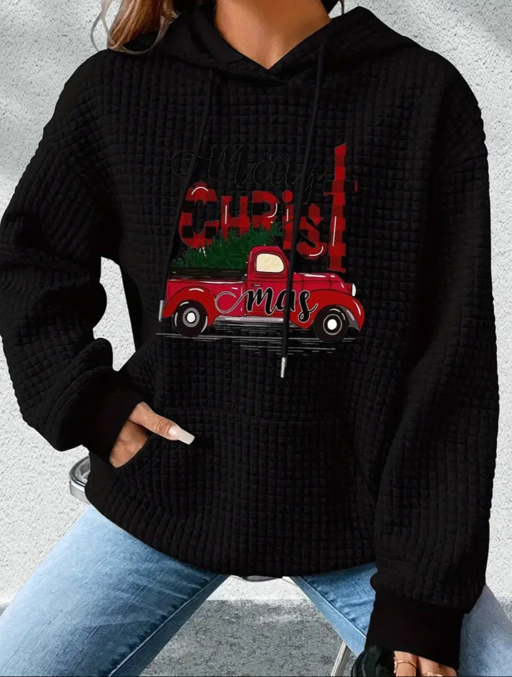 PREORDER Merry Christ Mas Knit Waffle Pullover Hooded Sweater