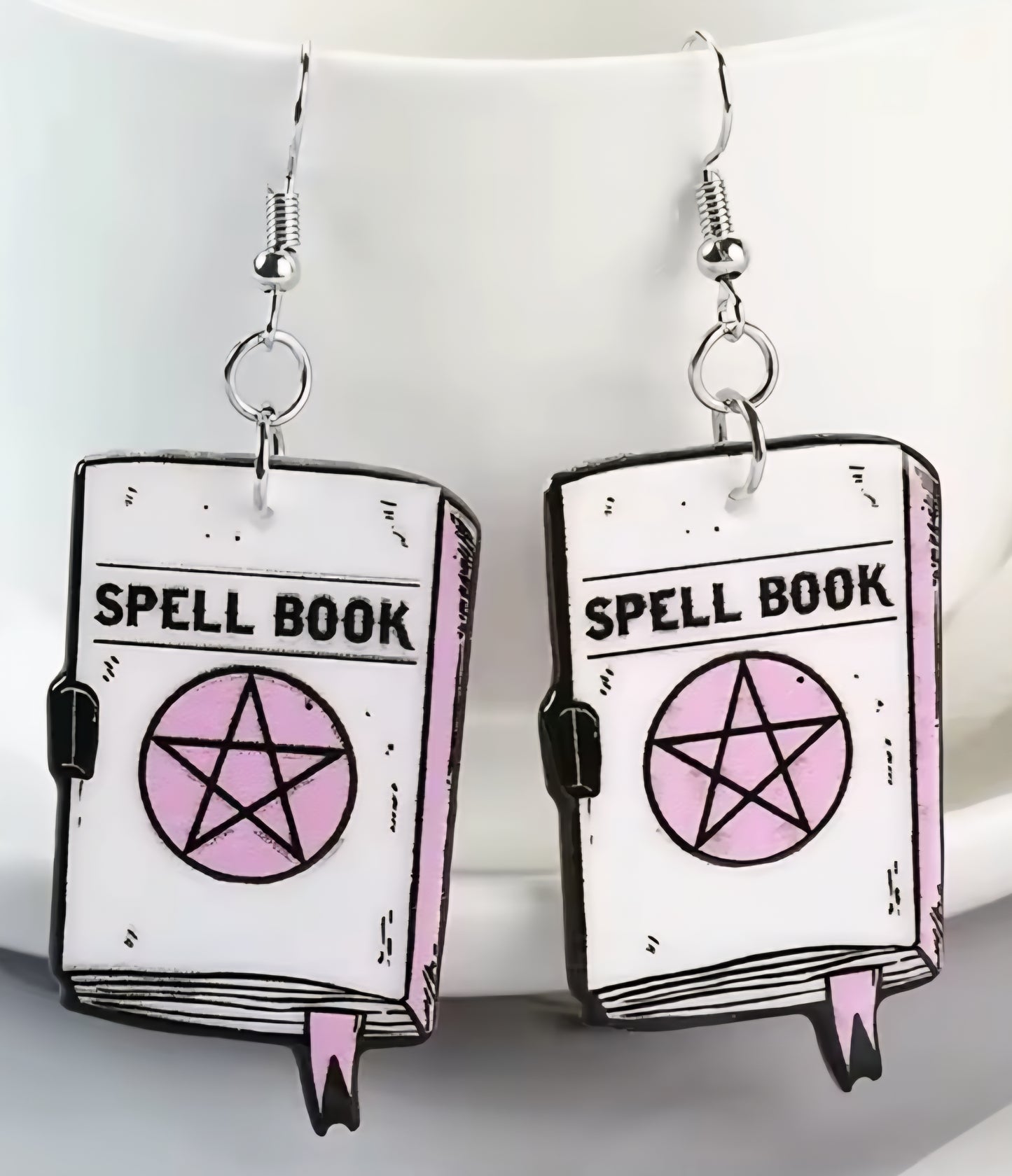 PREORDER Halloween White Spell Book Dangle Earrings
