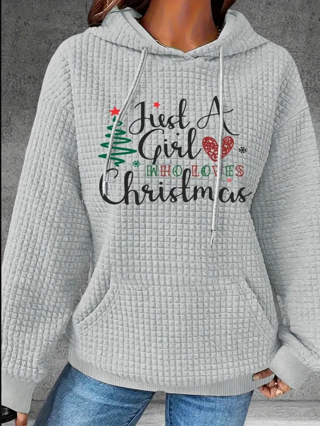 PREORDER Just A Girl Who Loves Christmas Knit Waffle Pullover Hooded Sweater