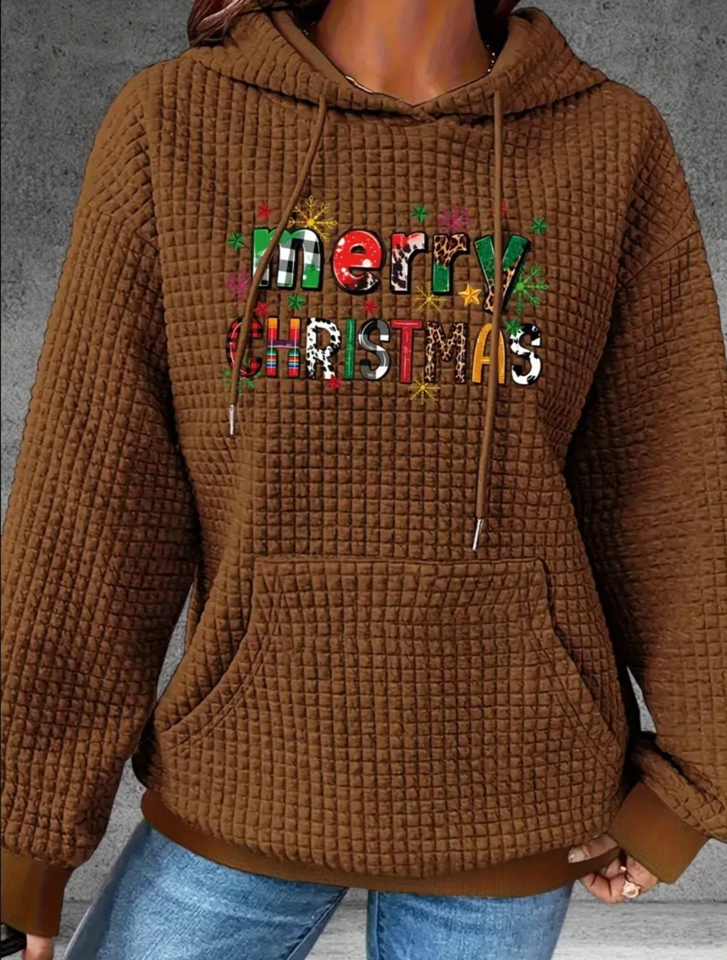 PREORDER Merry Christmas Knit Waffle Pullover Hooded Sweater