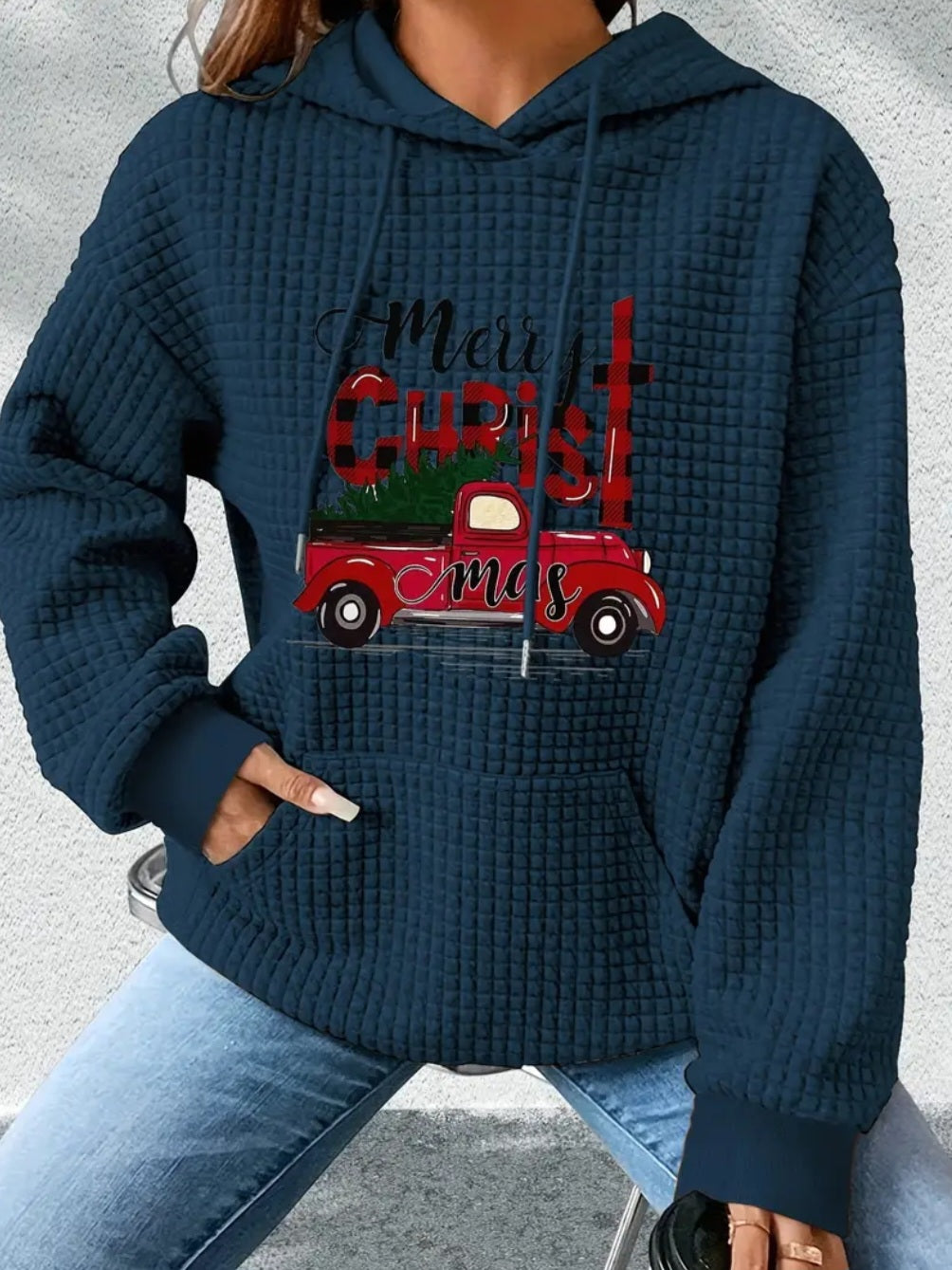 PREORDER Merry Christ Mas Knit Waffle Pullover Hooded Sweater
