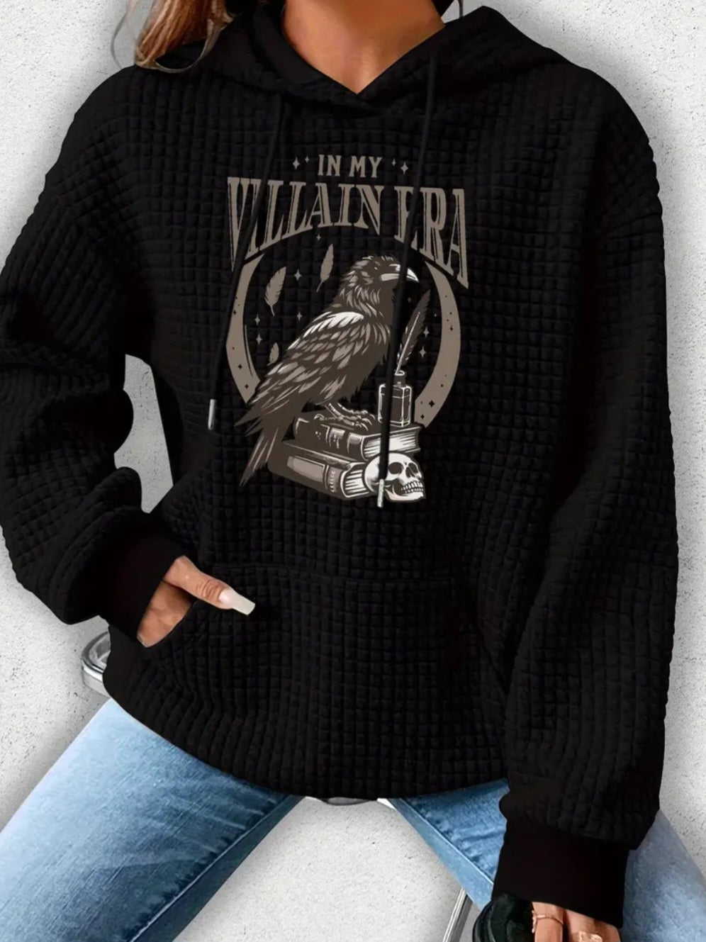 PREORDER Halloween Villian Era Edgar Allen Poe Knit Waffle Pullover Hooded Sweater