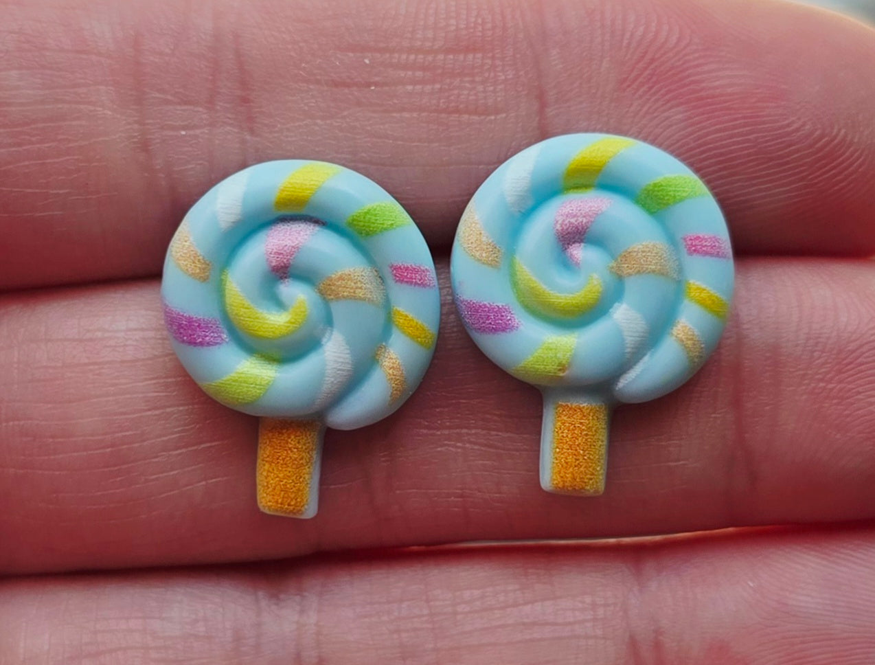 Blue Swirl Lollipop Resin Stud Earrings