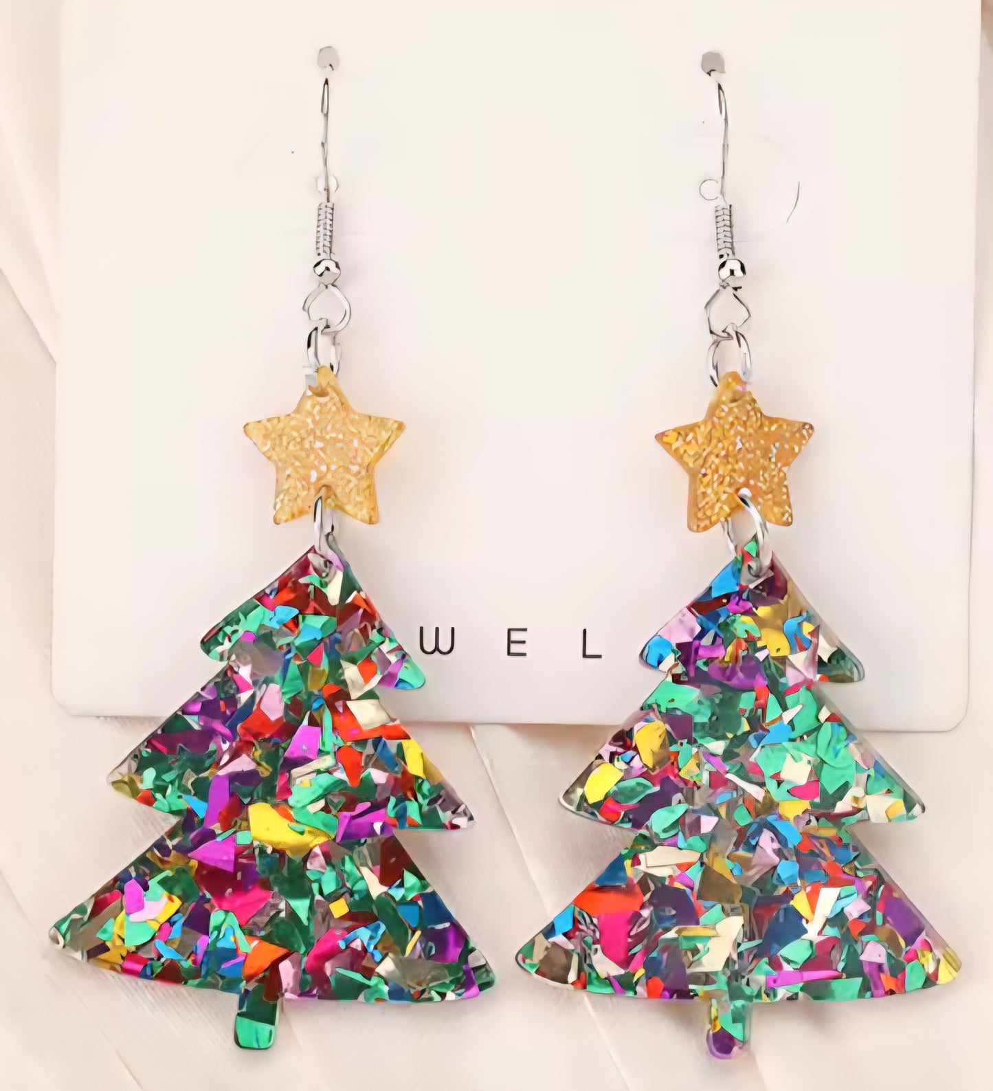 PREORDER Christmas Gold Star Colored Tree Acrylic Dangle Earrings