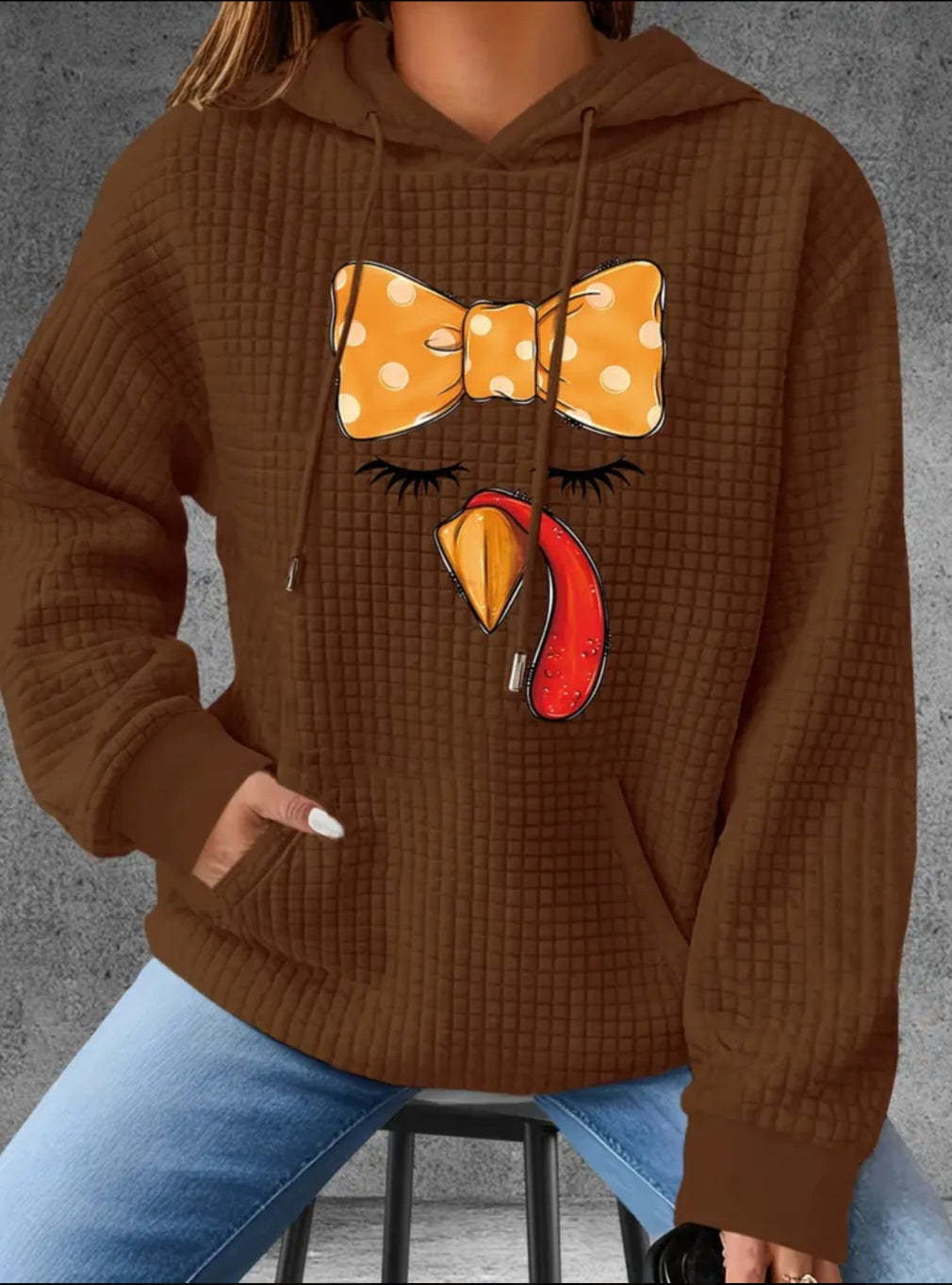 PREORDER Thanksgiving Lash Turkey Knit Waffle Pullover Hooded Sweater