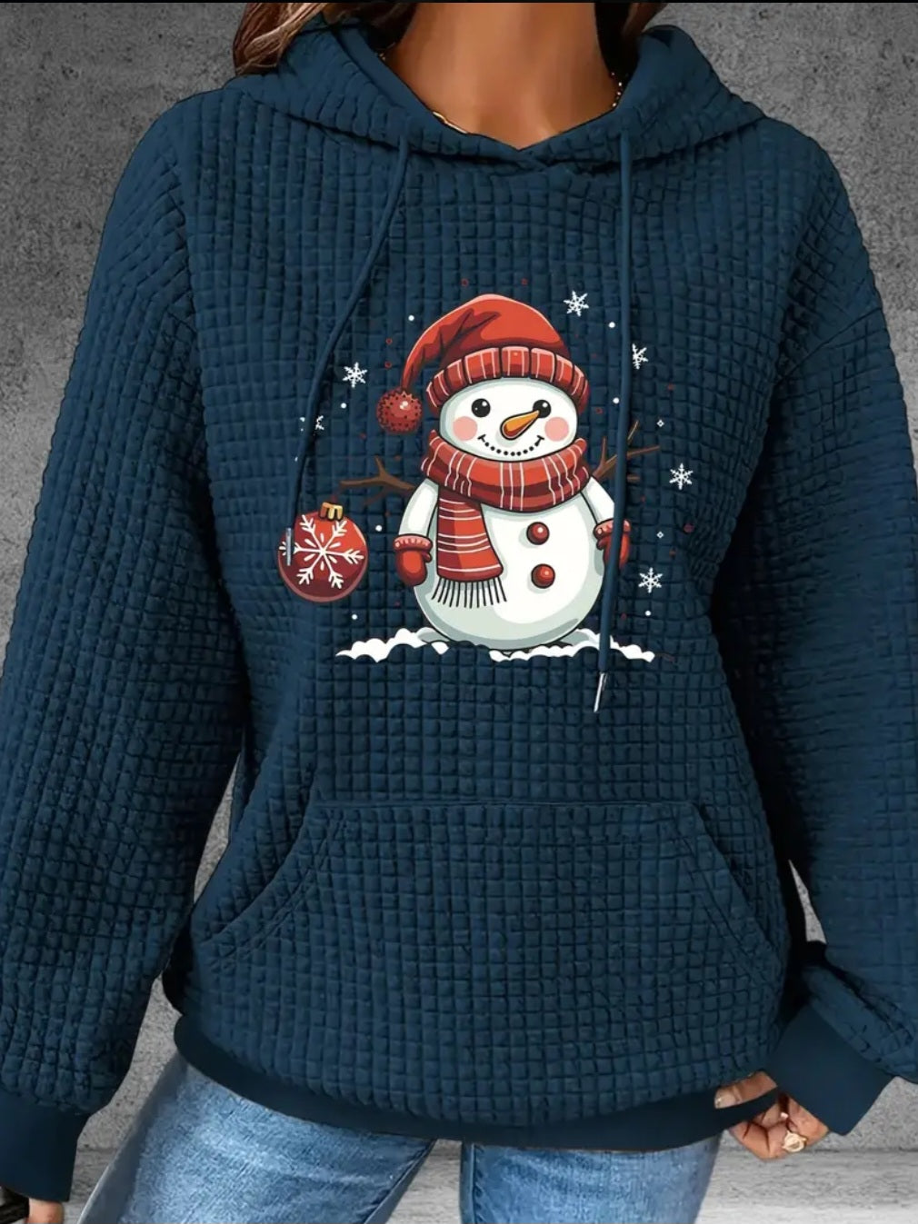 PREORDER Christmas Snowflake Snowman Knit Waffle Pullover Hooded Sweater