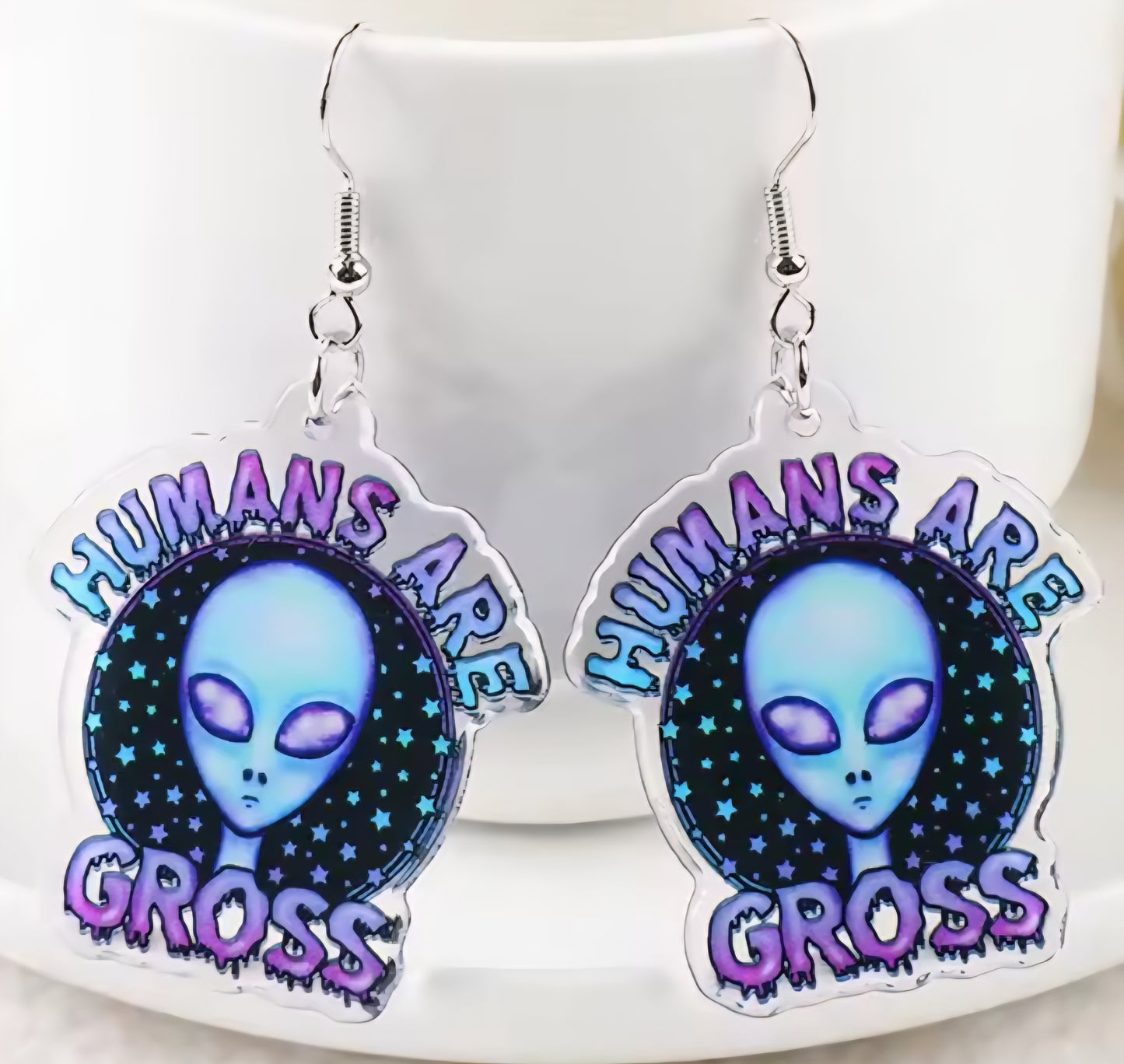PREORDER Halloween Humans Are Gross Aliens Acrylic Dangle Earrings