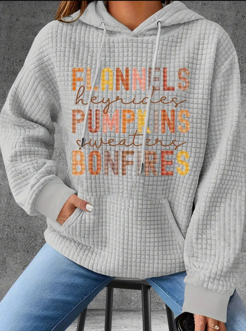 PREORDER Flannels, Pumpkins, Bonfires Knit Waffle Pullover Hooded Sweater