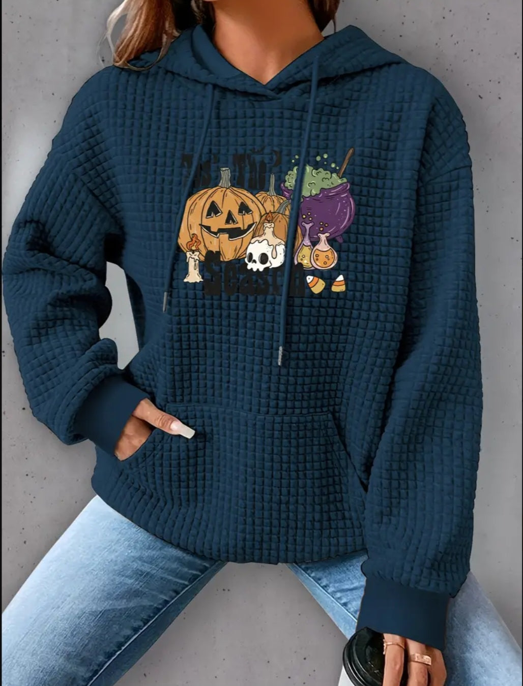 PREORDER Halloween Tis The Season Season Knit Waffle Pullover Hooded Sweater