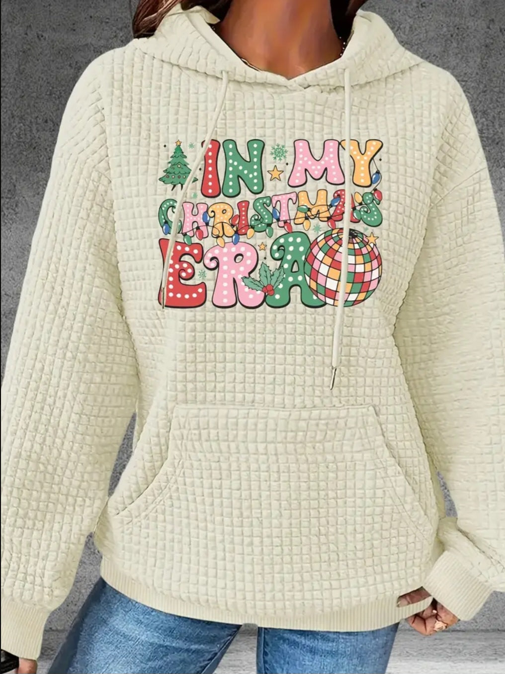 PREORDER In My Christmas Era Knit Waffle Pullover Hooded Sweater