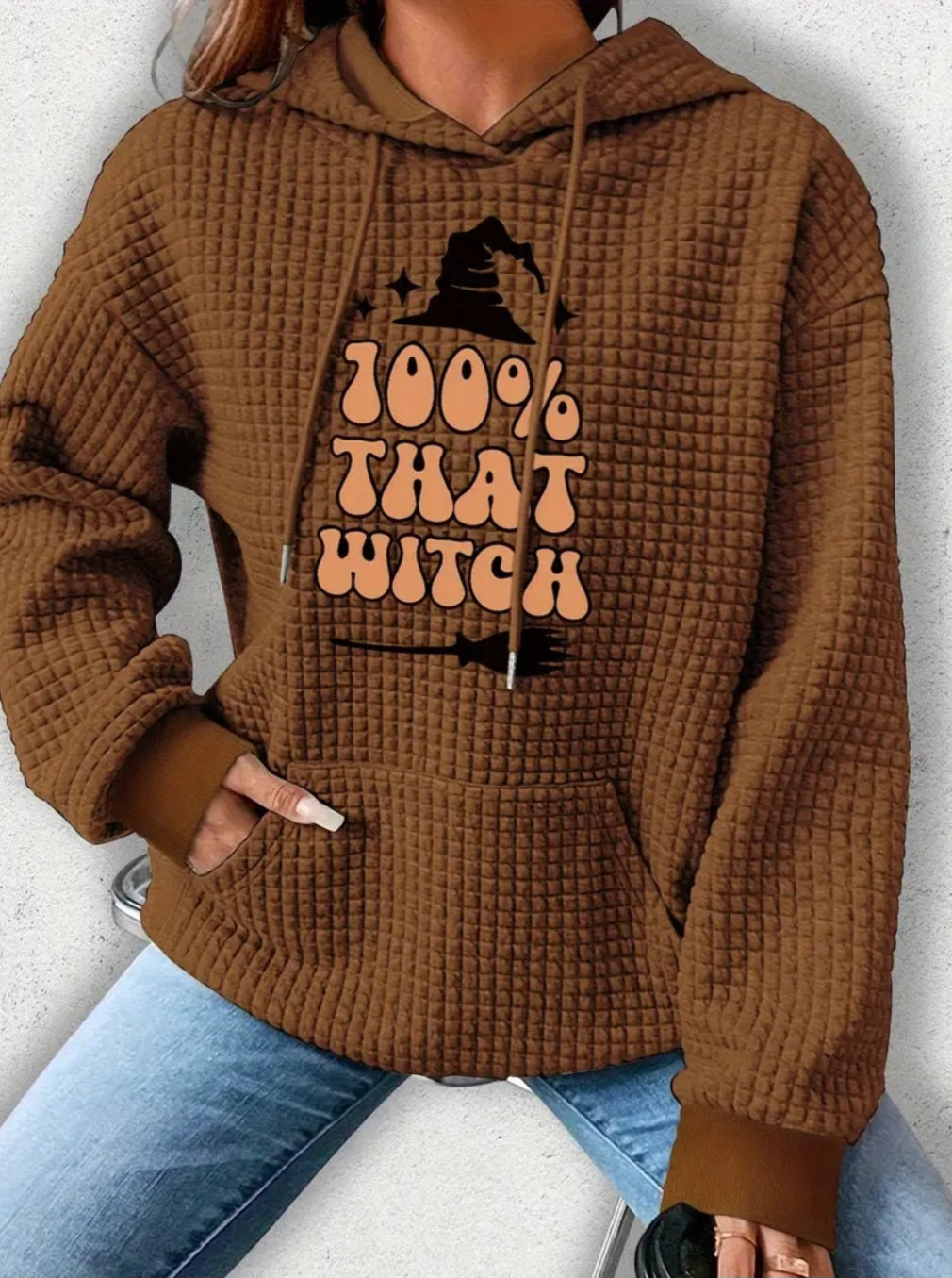 PREORDER Halloween 100% That Witch Knit Waffle Pullover Hooded Sweater