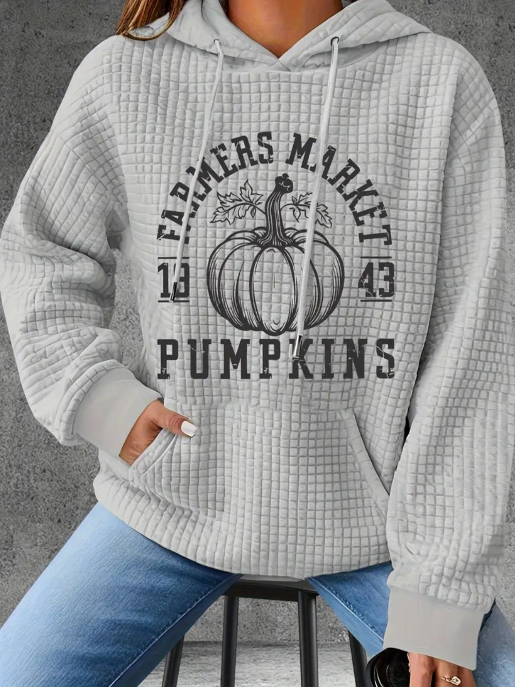 PREORDER Halloween Farmers Market Pumpkins Knit Waffle Pullover Hooded Sweater
