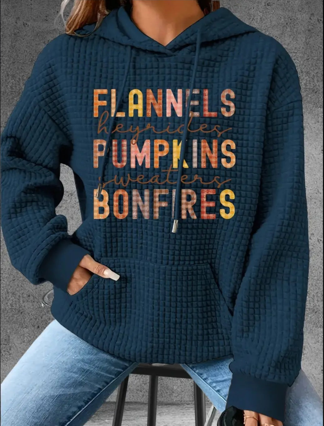 PREORDER Flannels, Pumpkins, Bonfires Knit Waffle Pullover Hooded Sweater
