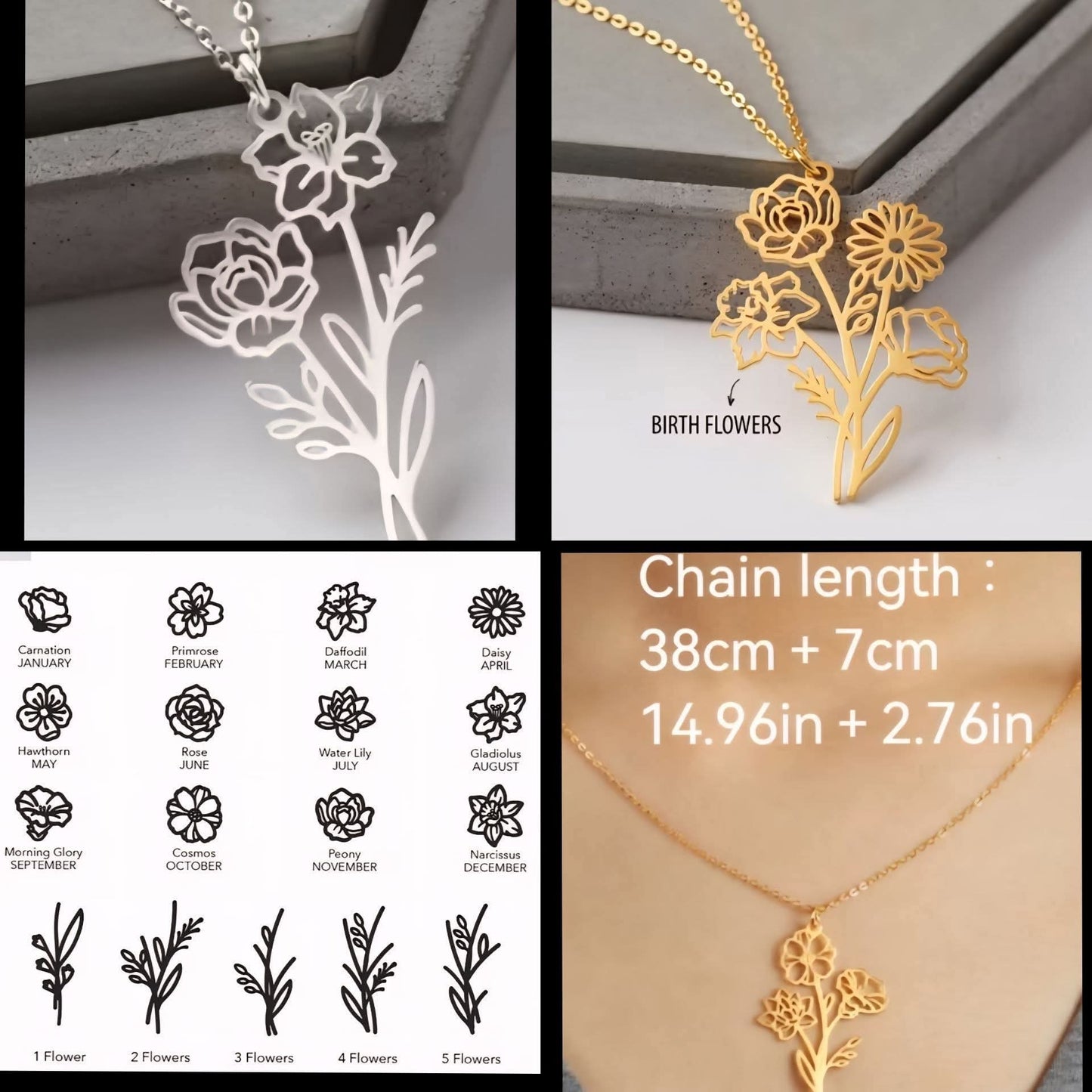 Preorder Mothers Day Personalized Flower #2 Necklace