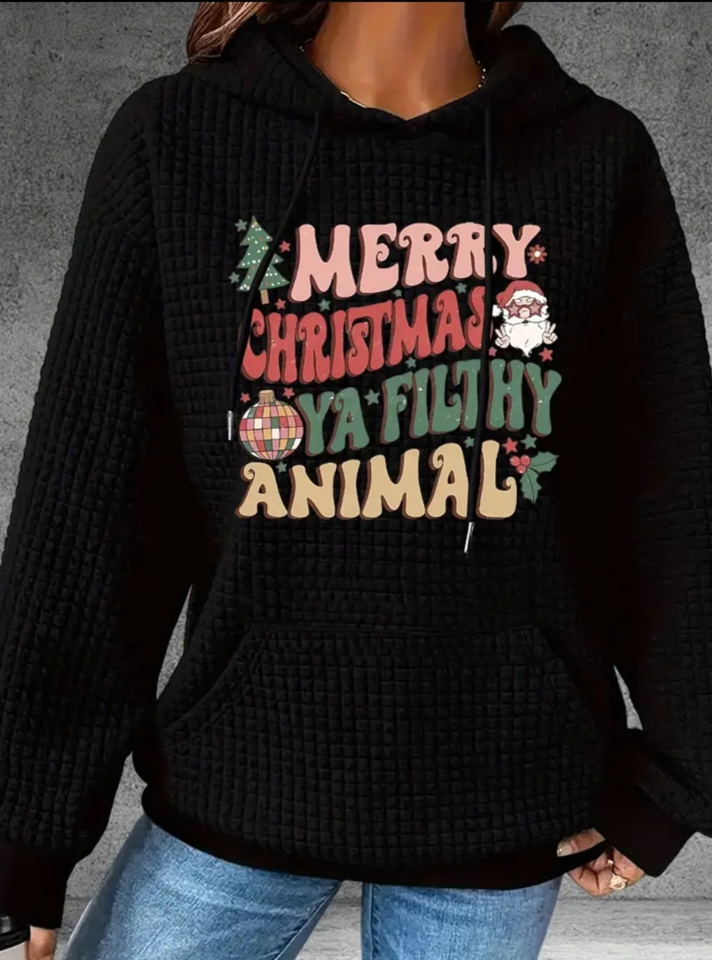 PREORDER Merry Christmas Ya Filthy Animal Knit Waffle Pullover Hooded Sweater