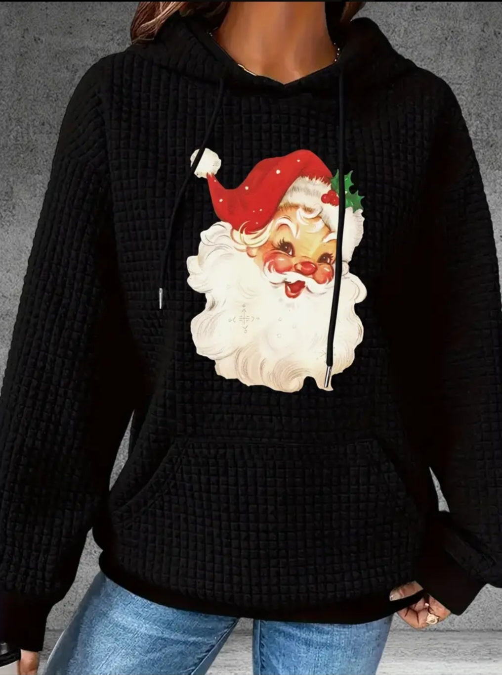 PREORDER Christmas Santa Knit Waffle Pullover Hooded Sweater