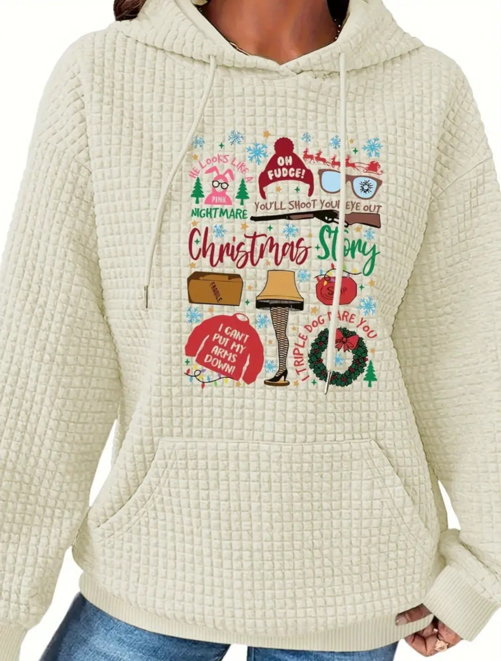 PREORDER A Christmas Story Knit Waffle Pullover Hooded Sweater