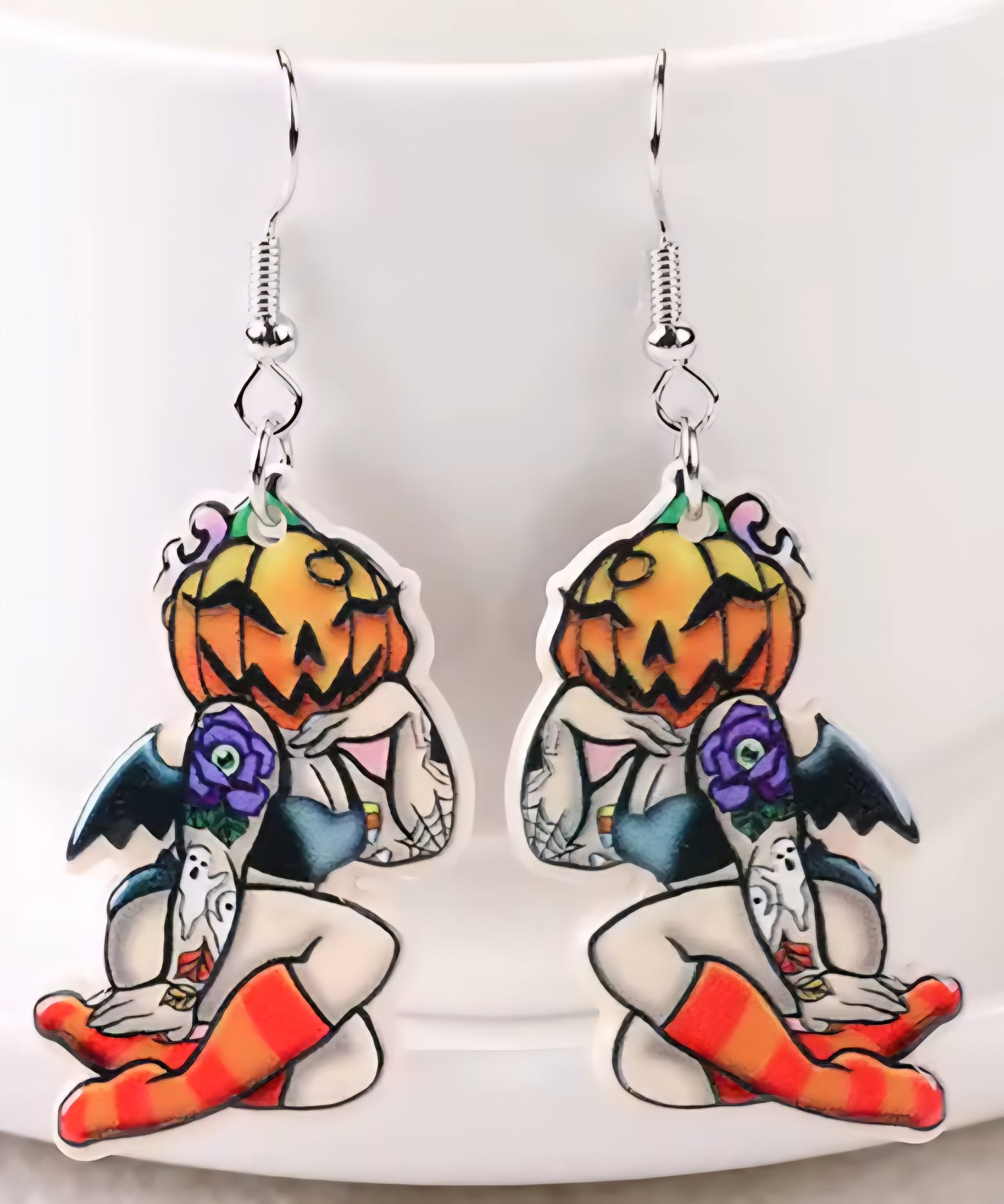 PREORDER Halloween Pin Up Pumpkin Head Acrylic Earrings