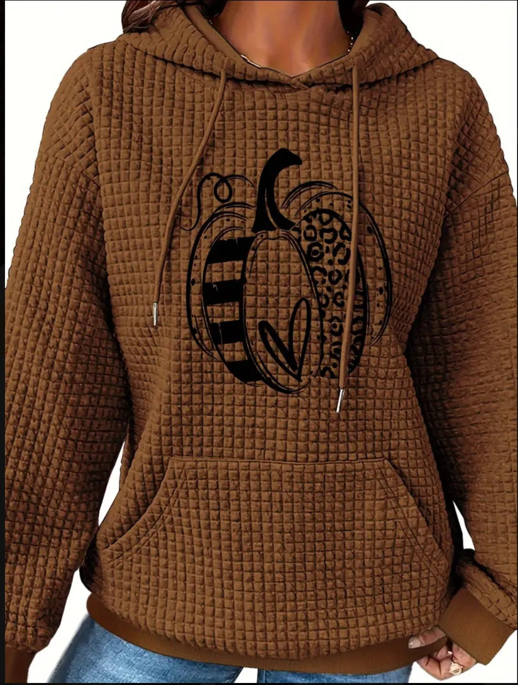 PREORDER Halloween Pumpkin Love Knit Waffle Pullover Hooded Sweater