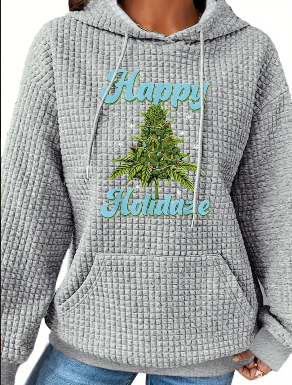 PREORDER Christmas Happy Holidaze Knit Waffle Pullover Hooded Sweater