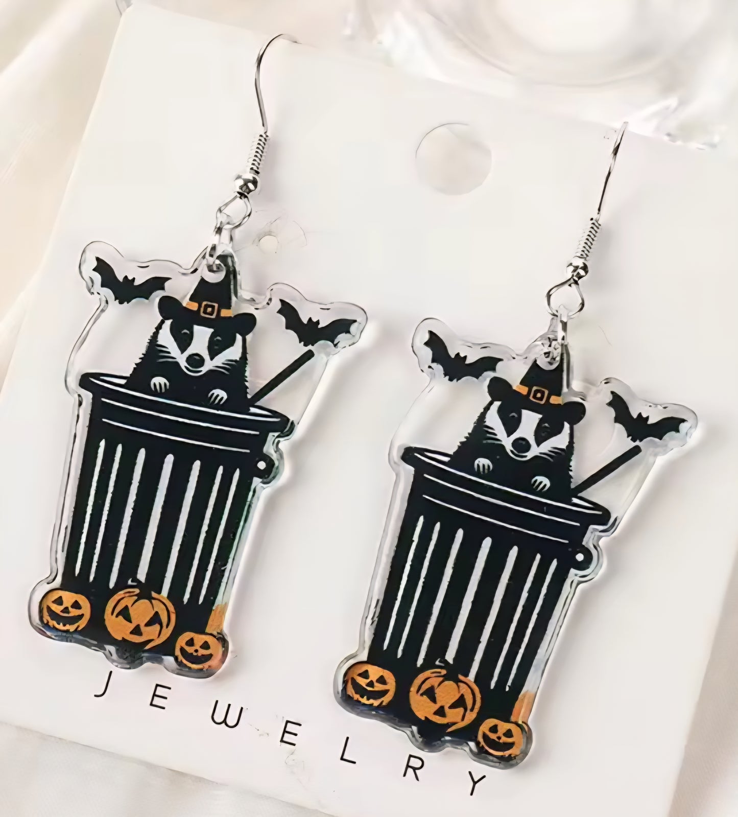 PREORDER Halloween Trash Can Raccoon Dangle Earrings