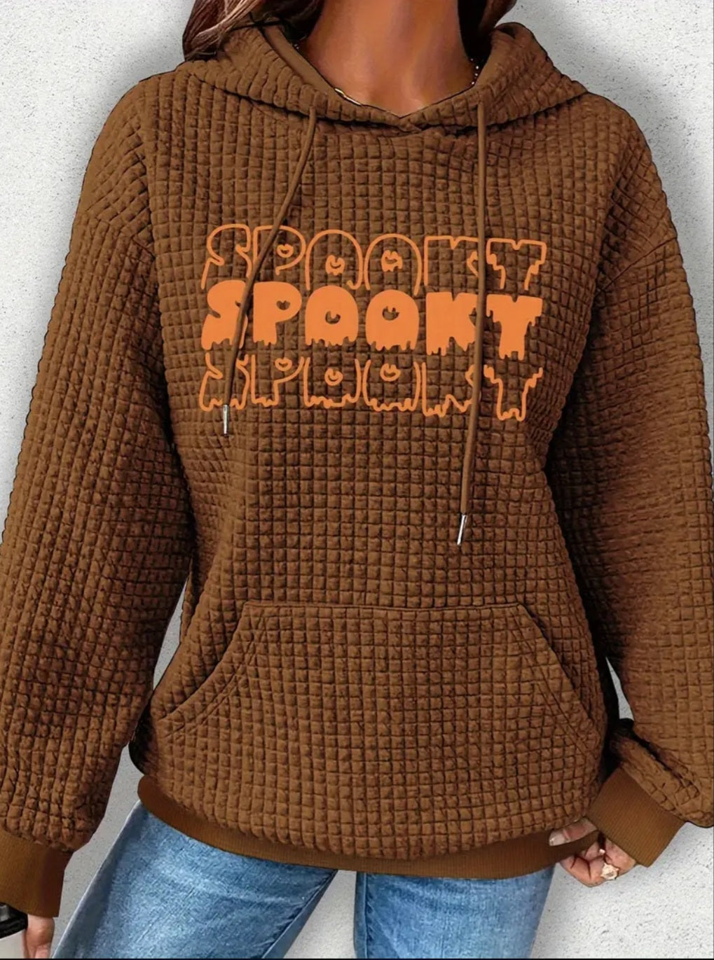 PREORDER Halloween Spooky Spooky Spooky Knit Waffle Pullover Hooded Sweater