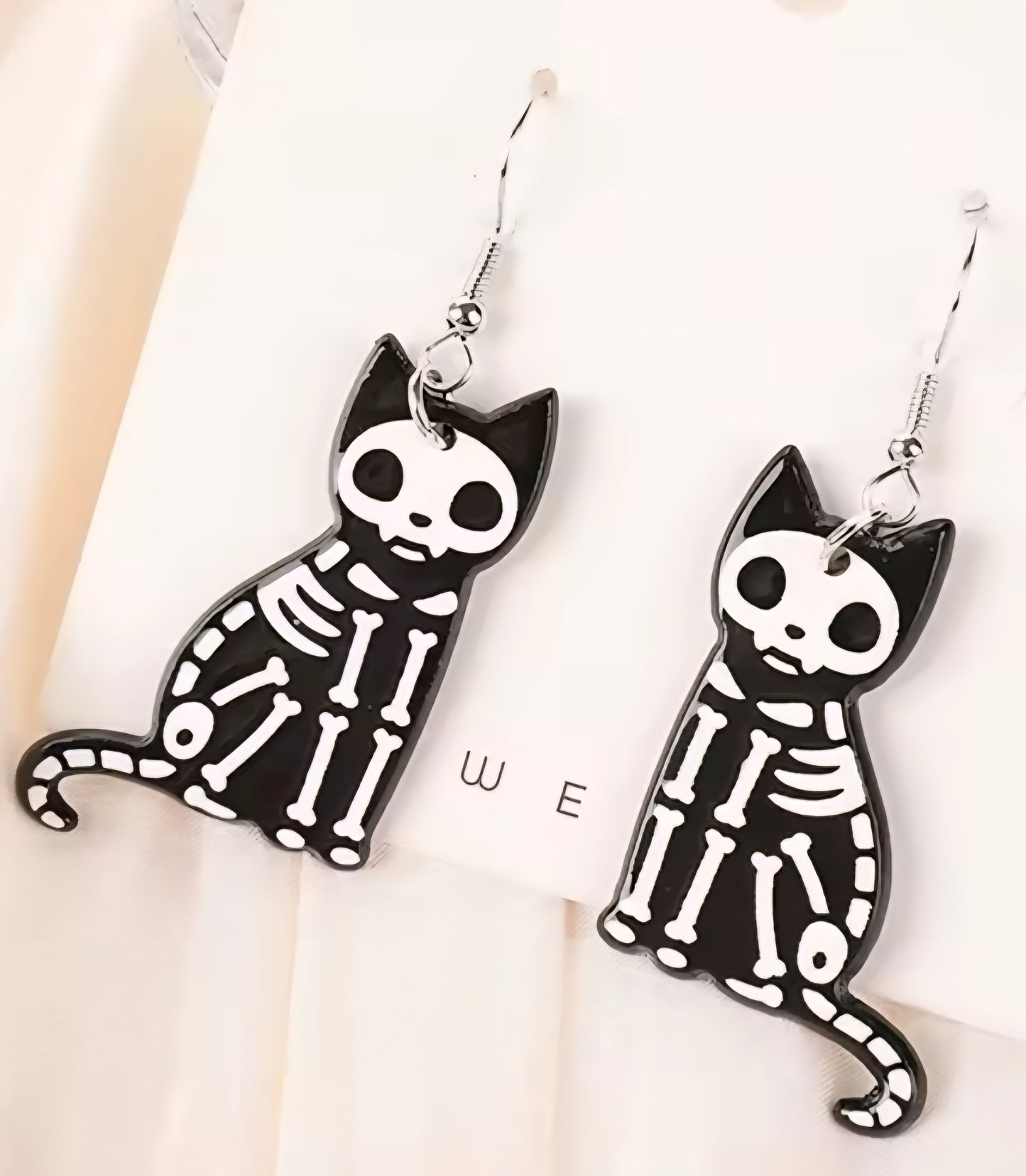 PREORDER Halloween Black Cat Skeleton Acrylic Dangle Earrings