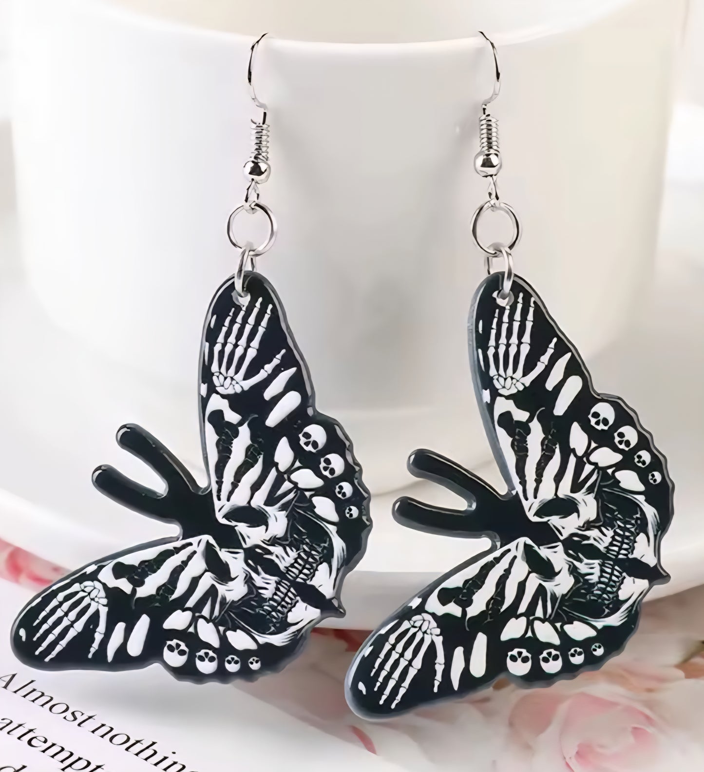 PREORDER Halloween Skull Butterfly Acrylic Dangle Earrings