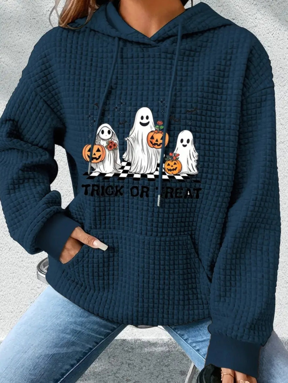 PREORDER Halloween Trick Or Treat Ghost Knit Pullover Hooded Sweater