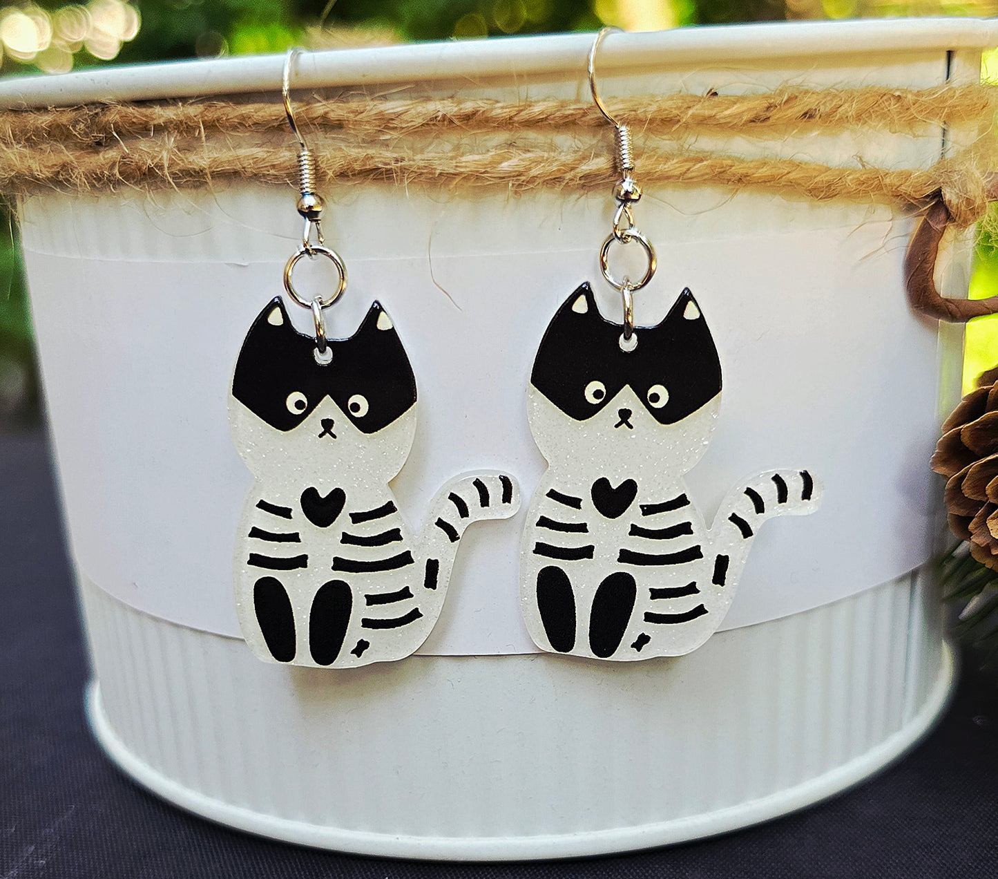 HALLOWEEN Skeleton Kitty Acrylic Dangle Earrings