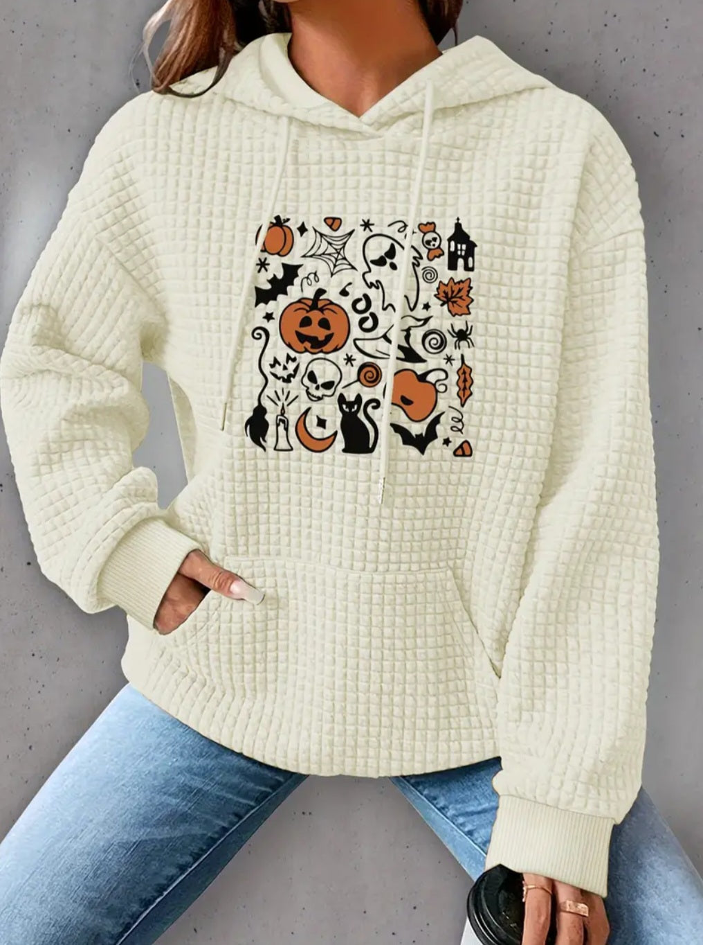 PREORDER Halloween Character Knit Waffle Pullover Hooded Sweater