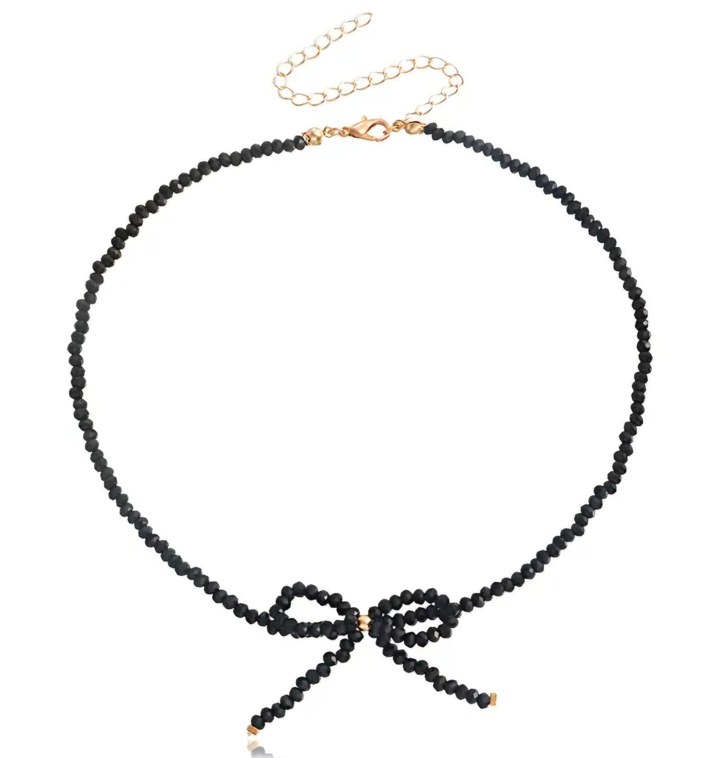 PREORDER Black Bow Beaded Necklace