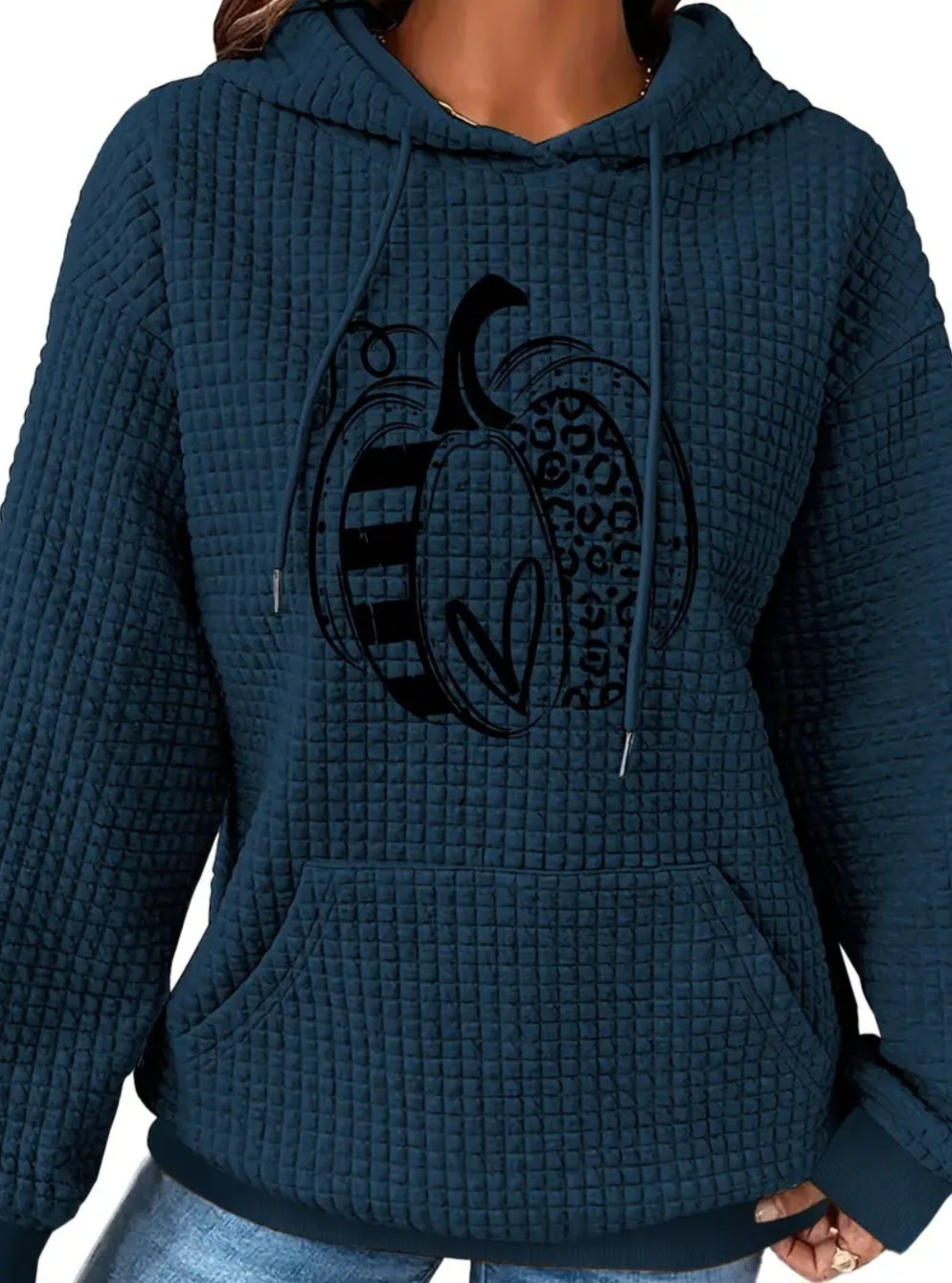 PREORDER Halloween Pumpkin Love Knit Waffle Pullover Hooded Sweater