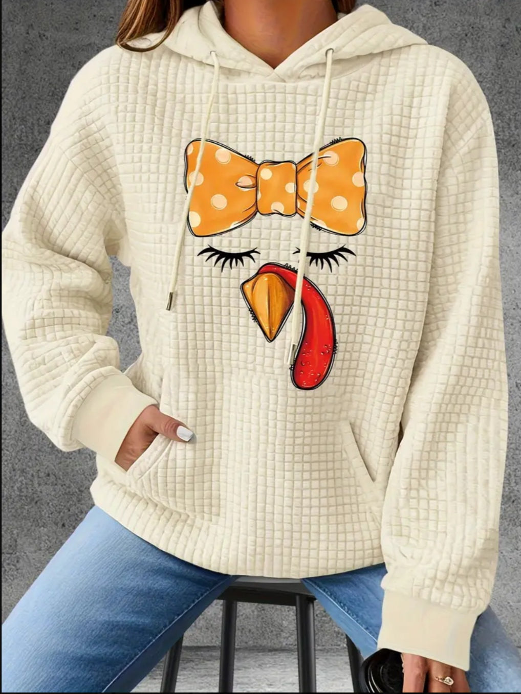 PREORDER Thanksgiving Lash Turkey Knit Waffle Pullover Hooded Sweater