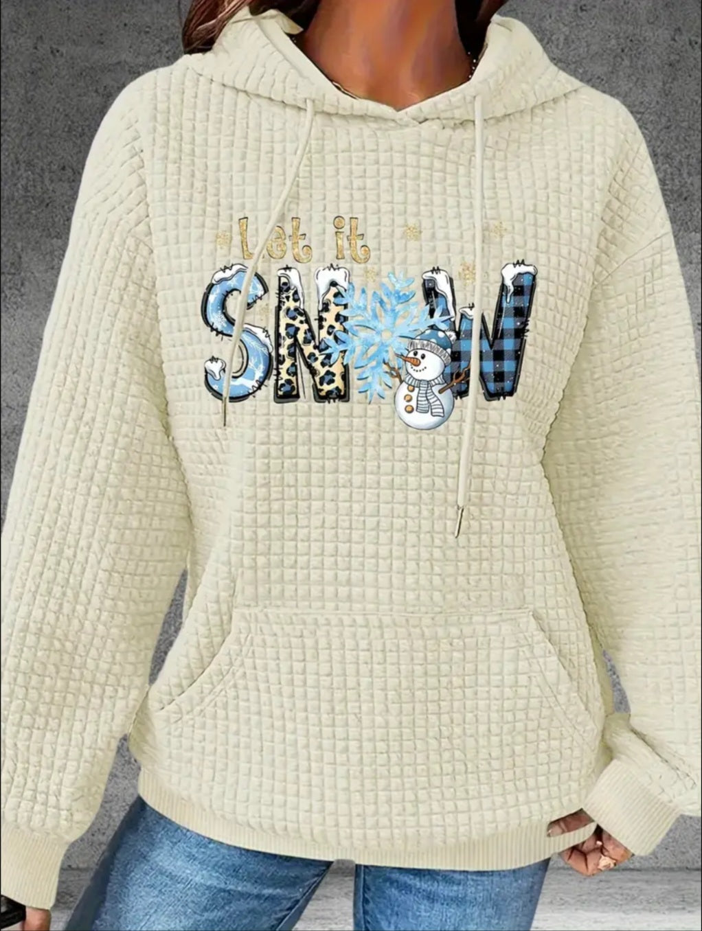 PREORDER Christmas Let It Snow Knit Waffle Pullover Hooded Sweater