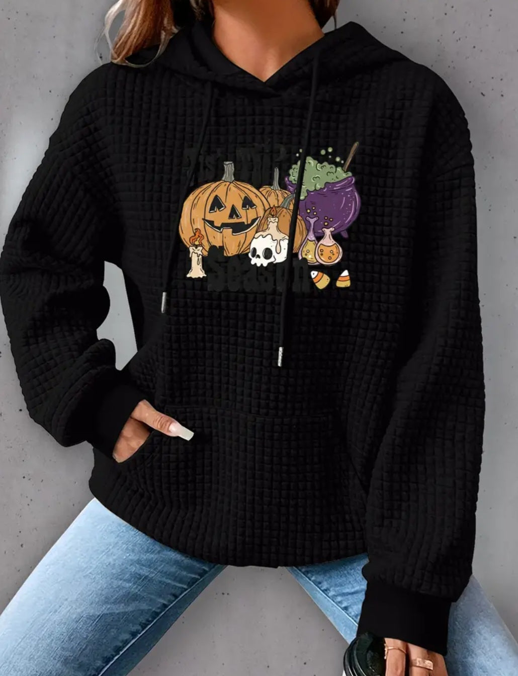 PREORDER Halloween Tis The Season Season Knit Waffle Pullover Hooded Sweater