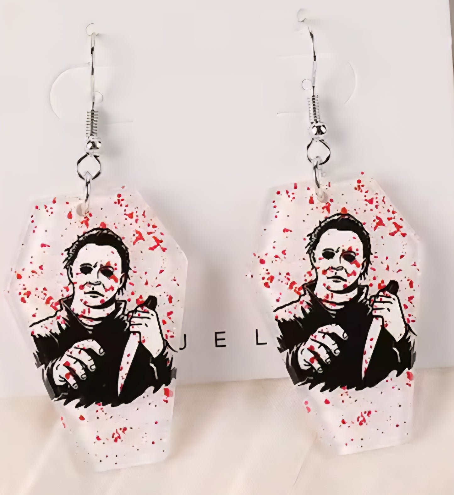 PREORDER Halloween Mike Blood Splatter Coffin Acrylic Dangle Earrings