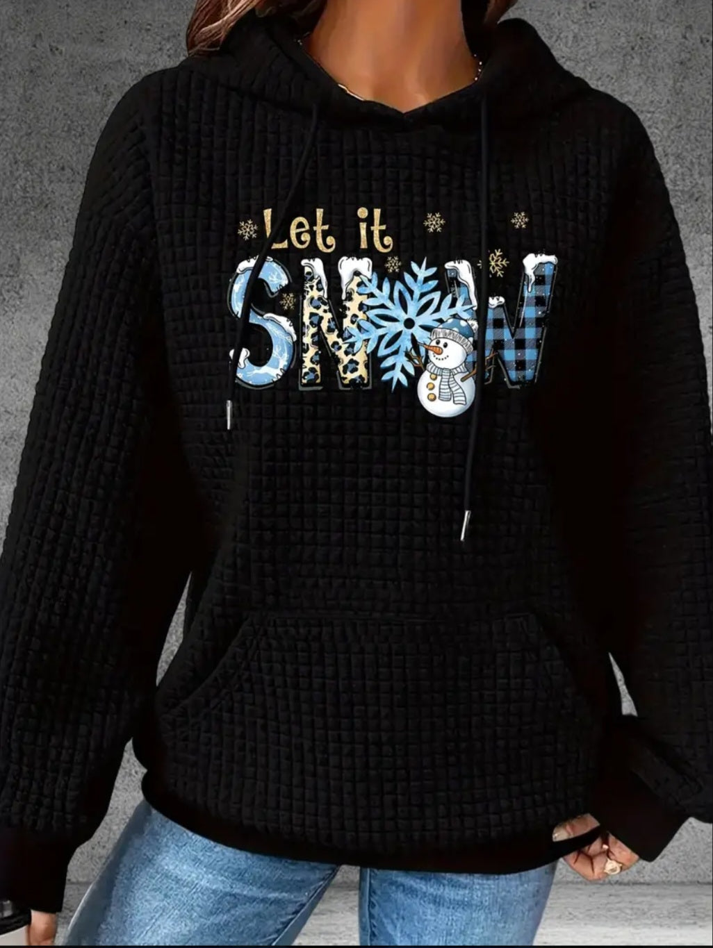 PREORDER Christmas Let It Snow Knit Waffle Pullover Hooded Sweater