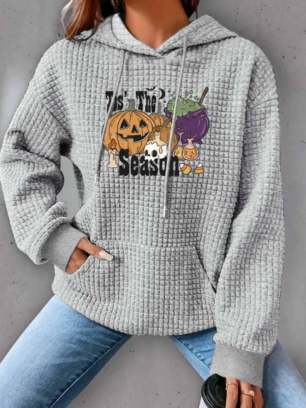 PREORDER Halloween Tis The Season Season Knit Waffle Pullover Hooded Sweater